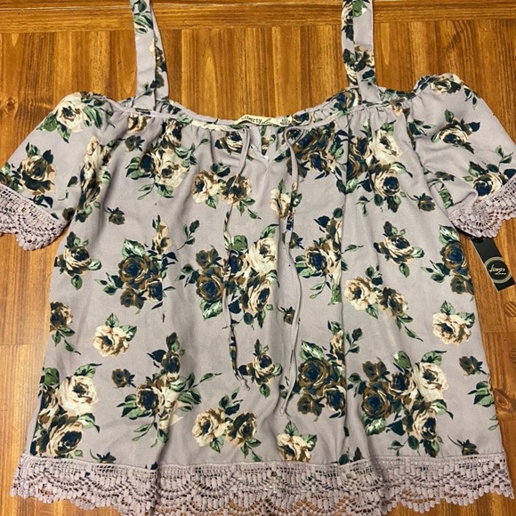 Floral lavender lace off the shoulder top - Picture 8 of 8
